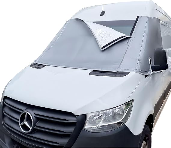 Marvix External Thermal Screen Cab Cover Windscreen for Sprinter 2018 Onwards Motorhome Campervan Blackout Silver Blind