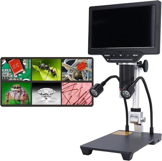 Electronic Digital Microscope, 7in LCD 1080P HD 528X Magnifying Video, Digital Microscope for Mobile Phone Repair Soldering with Multimeter