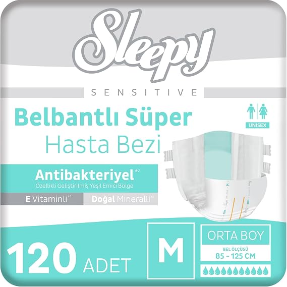 Sleepy Sensitive Antibakteriyel Süper Yetişkin Hasta Bezi Medium 30x4 120 Adet