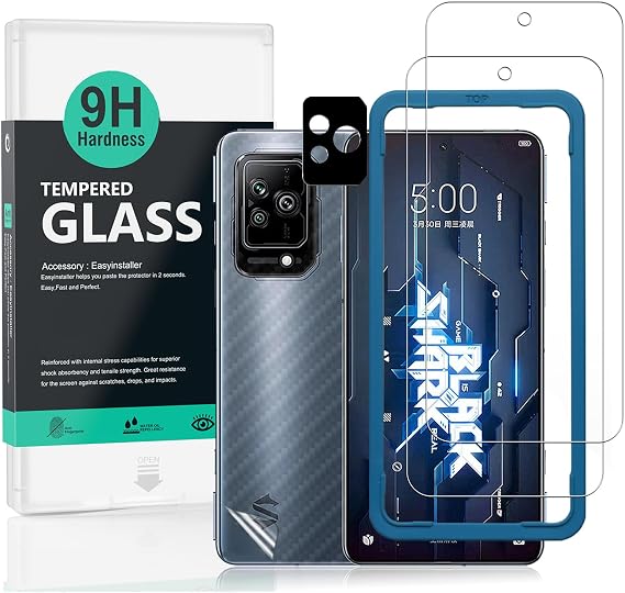 Ibywind Screen Protector for Black Shark 5 5G 6,67"[Pack of 2], with Metal Camera Lens Protector,Back Carbon Fiber Skin Protector,Including Easy Install Kit