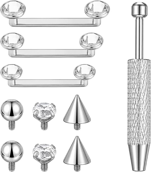 G23 Titanium Surface Piercing Jewelry with 6 Replacement Balls&Grabber Tool