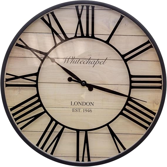 Carousel Home Large Vintage Style Wall Clock | London Whitechapel Antique Effect Wall Mounted Clock Roman Numeral Black Wall Clock | Round Indoor Wall Clock Living Room Wall Clock - 40cm