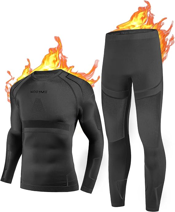 NOOYME Men's Thermals Base Layers Ski Compression Top & Bottoms Set