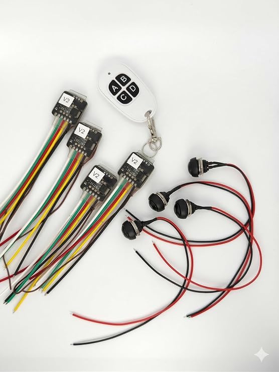 デコイタイマー内蔵リモコンレシーバー4個 + リモコン1個 - 電動ダックダブターキーデコイ用のプログラム可能なハンティングタイマー | 300フィートのrf範囲 | 100回のオン/オフサイクル | 3v~12v