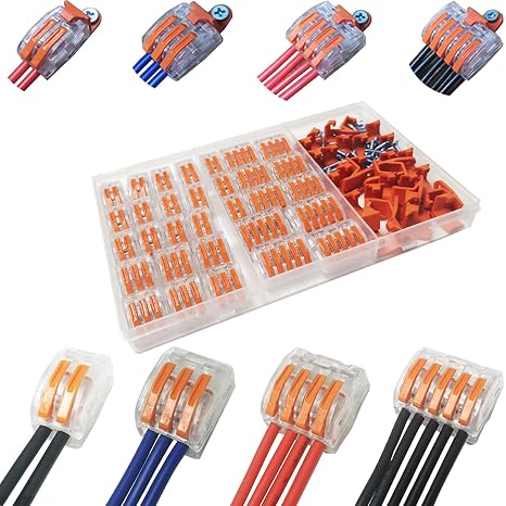 CTRICALVER Electrical Connector Blocks, 31 pcs Compact Wire Connectors Conductor Wire Connectors with Spring Push Lever for Solid, Stranded and Flexible Wire Cables