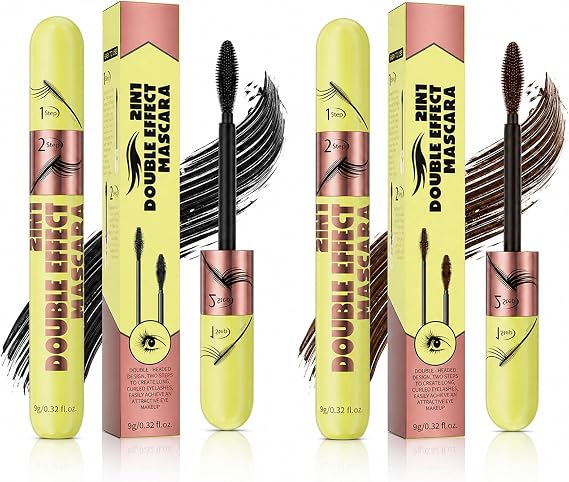 2-in-1 Lash Mascara, Dual-Opening Tube, Black Or Brown, 9 g, 2-Step