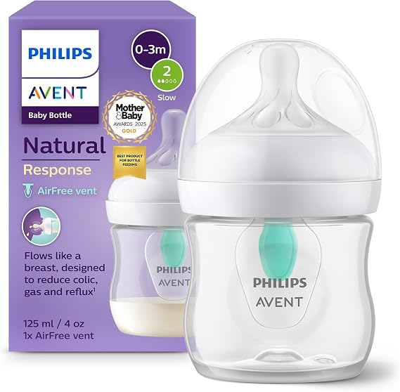 Philips Avent Natural Response Baby Bottle - 125ml Baby Milk Bottle with AirFree Vent, BPA Free for Newborn Babies Aged 0 Months+ (Model SCY670/01)