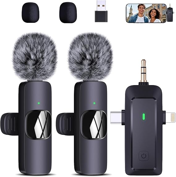 Wireless Lavalier Microphone for iPhone/Android/Camera/Computer