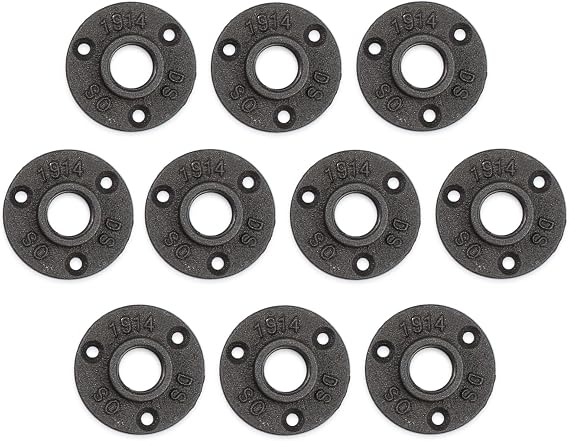Pipe Flange Black Flange 10 Pieces 3/4 Inch with 3 Holes BSP Metal Thread Flange Pipe Holder Malleable Cast Iron for Industrial Pipes, Furniture, Bar, Restaurant, Hotel, and DIY Craft Decor