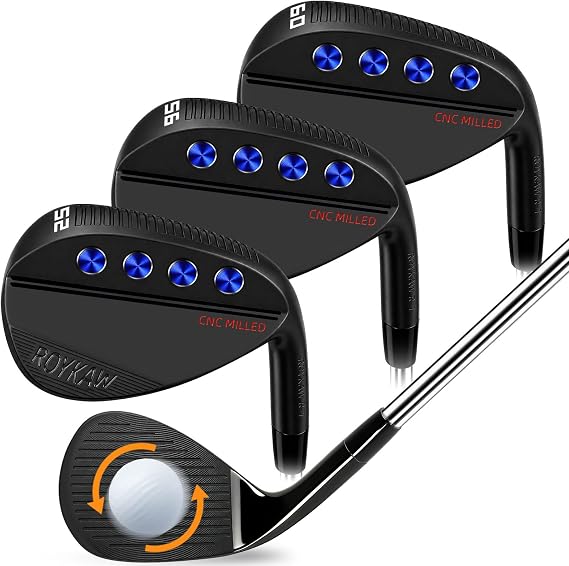 Roykaw Full Face Golf Wedges, Golf Wedge Set or Single Wedge, 50/52/54/56/58/60 Degree Forged Golf Gap Wedge Sand Wedge Lob Wedge Golf Clubs, CNC Milled Face for Max Spin, Right Handed
