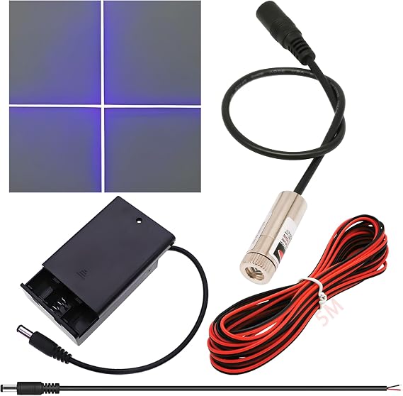 CTRICALVER Laser Module Adjustable Focal Kit, Industrial Laser Module Diode 3-5V 2.1mm DC Plug 405nm +Power Supply kit (Light Source Shape: Purple Cross)