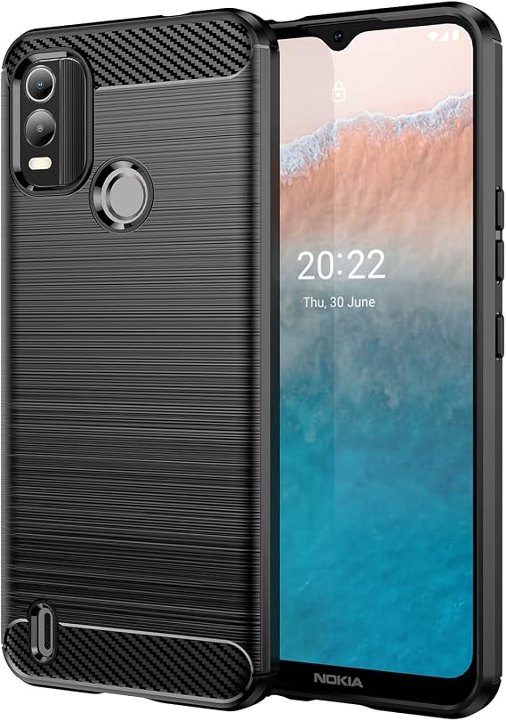 ケース Nokia C21 Plusケース、TA-1433、TA-1431、TA-1426、TA-1424ケース、スリム薄型カーボンファイバーTPUラバー保護ケース 傷防止 耐衝撃カバー Nokia C21 Plus用 ブラック