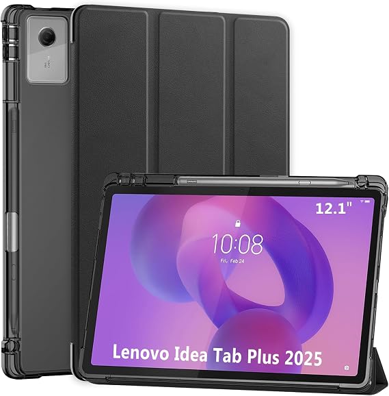 ProCase Smart Case for 2025 Lenovo Idea Tab Plus / K12 12.1 Inch, Slim Light Cover Trifold Stand Hard Shell Folio Smart Protective Case for Idea Tab Plus / K12 12.1" with Pen Holder -Black