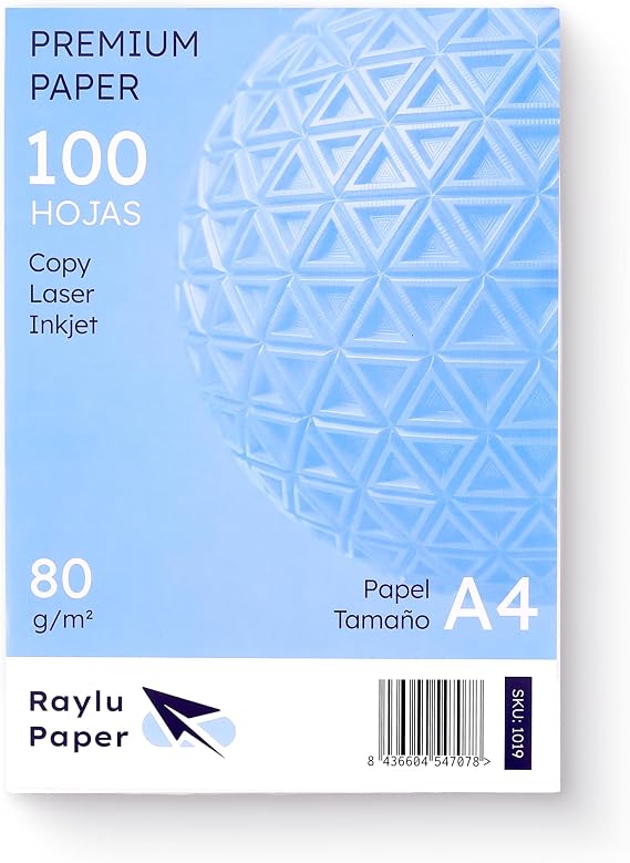 RAYLU PAPER - A4 80 g Sheets of Premium Multipurpose Paper for Laser, Inkjet and Copier Printers, for Office and Home (100 Sheets)