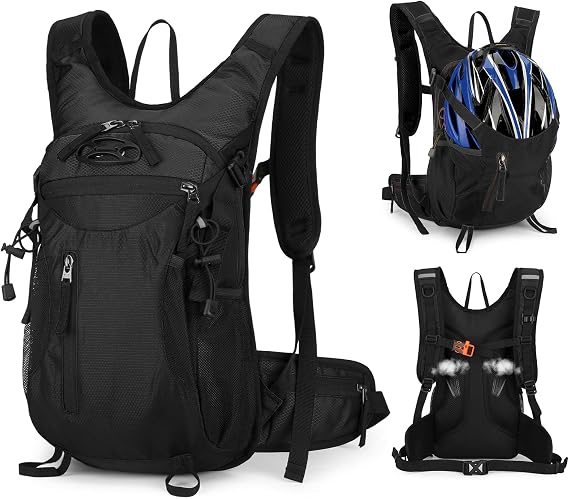 15L Bike Backpack for MTB Motorcycle, Reflective Cycling Backpack Fits Hydration System, Hiking Rucksack for Outdoor, Black