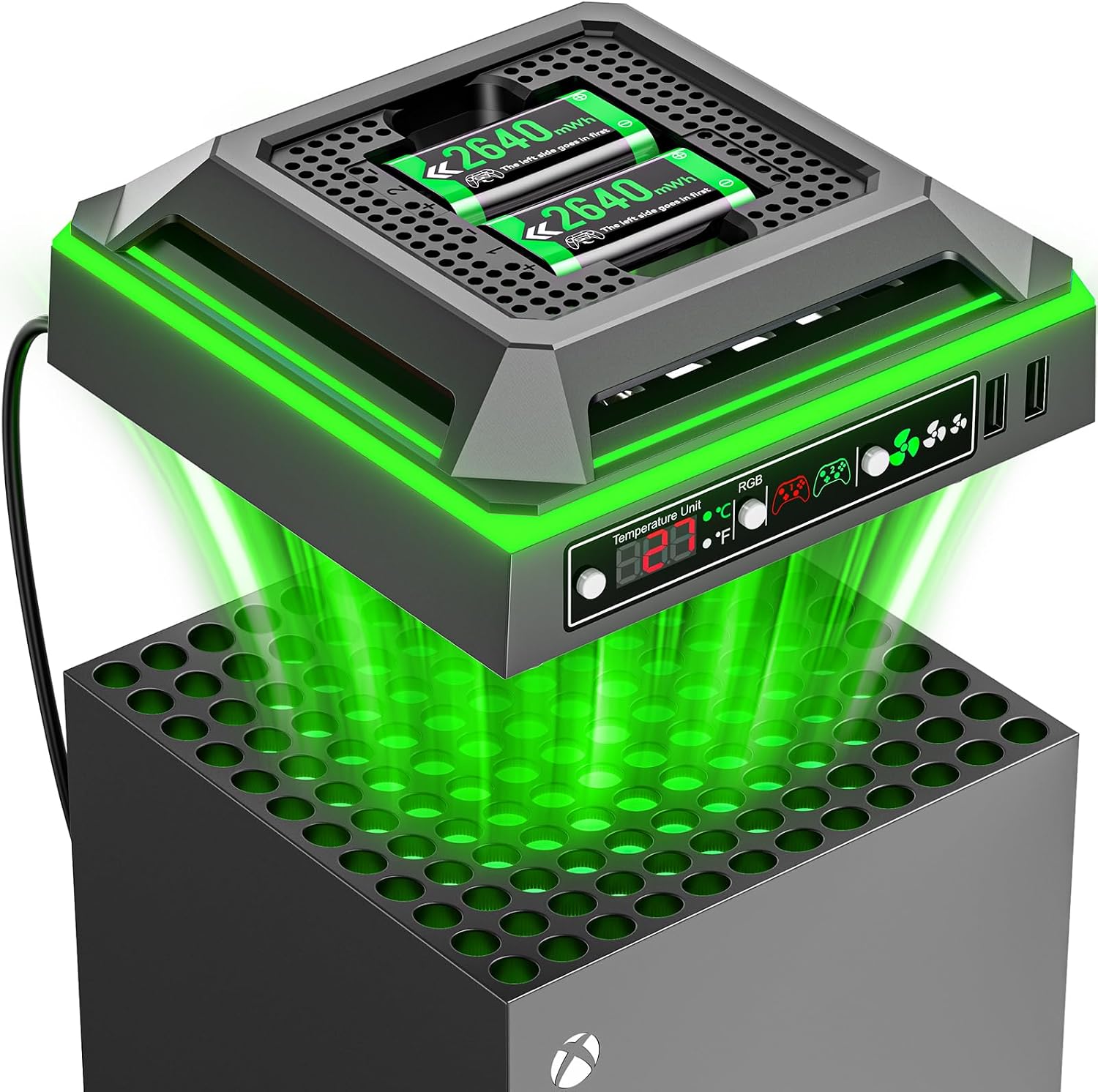 Tokluck Fan for Xbox Series X Console with RGB Light, Charging Station with 2 x 2640 mWh Xbox Controller Battery for Xbox Series  One-X  S  Elite Controller, Xbox Series X Cooler with 2 USB ports for