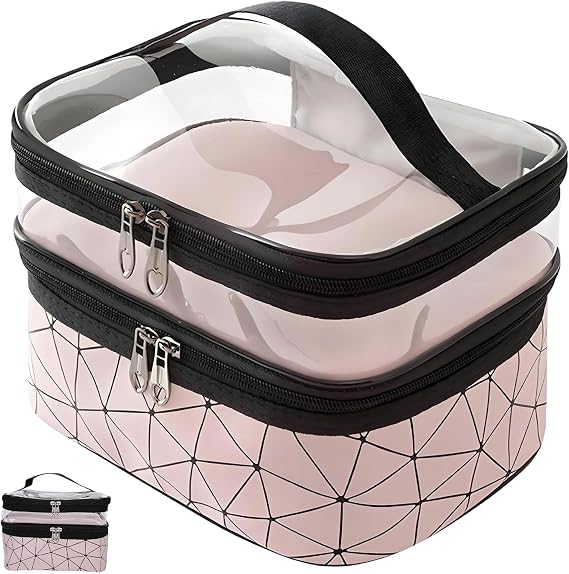 Make up Bags for Women, Toiletry Bag Double Layer Travel Makeup Bags Waterproof 23x17x16cm with Compartment Portable Make up Bag