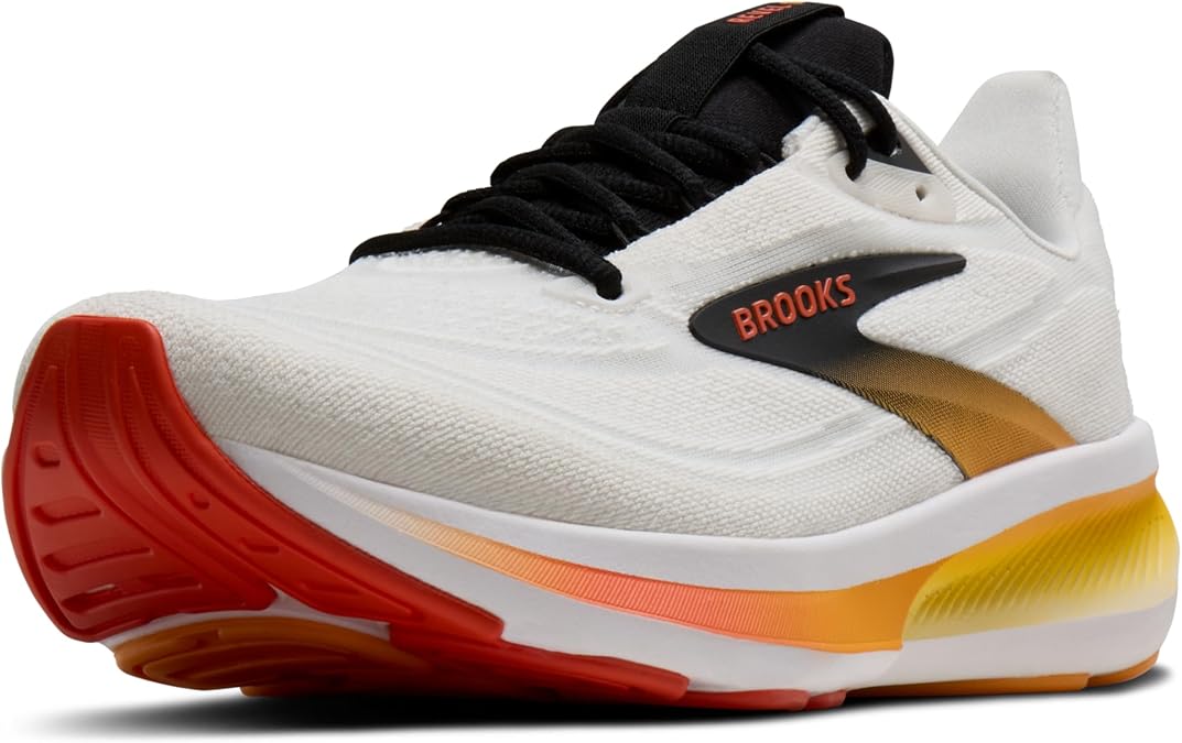 Brooks メンズ Revel 9 ランニングシューズ, ホワイト/オレンジ/ブラック。, 8 Wide