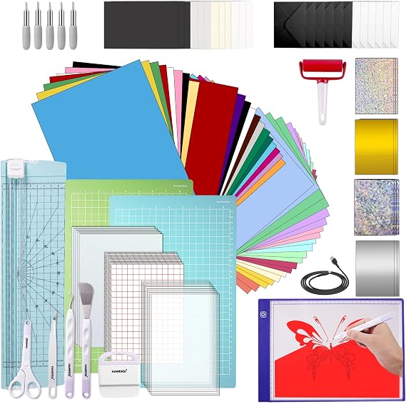Cricut Joy Xtra Starter Kit, Cutting Machine Accessories Bundles and Supplies 116 Pieces Craft Tool Set for Beginners, Weeding Tools, Paper Trimmer, Replacement Blades, Materials Bundle with Blaster