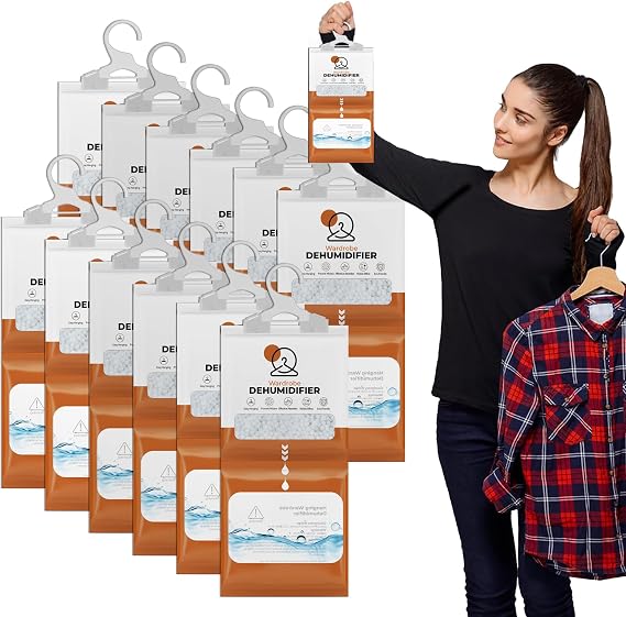 Roe Tenpo Wardrobe Dehumidifier Hanging Bags, 210g Each Bag, Pack of 12