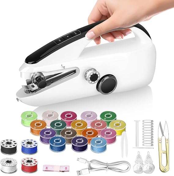 Portable Mini Sewing Machine for Beginners， Portable Handheld Sewing Machine with Dual Speed & Power Modes - Quick Stitch for Home Travel DIY Repairs， Easy to use(Black)