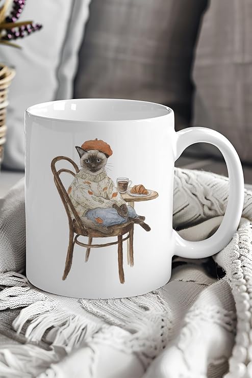 Sonbahar Temalı Sevimli Kedi No:3 Baskılı Hediyelik Kupa Bardak, QBM8150