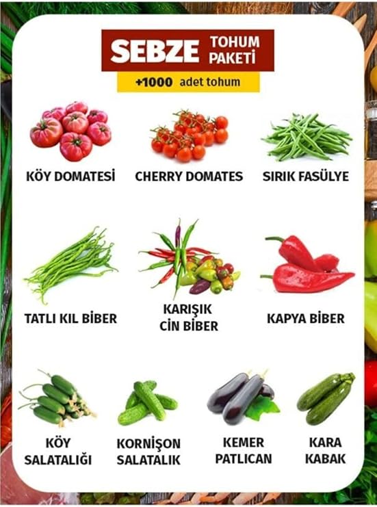 Tohum Dünyam 10 Çeşit Sebze Tohum Paketi 1000 Tohum