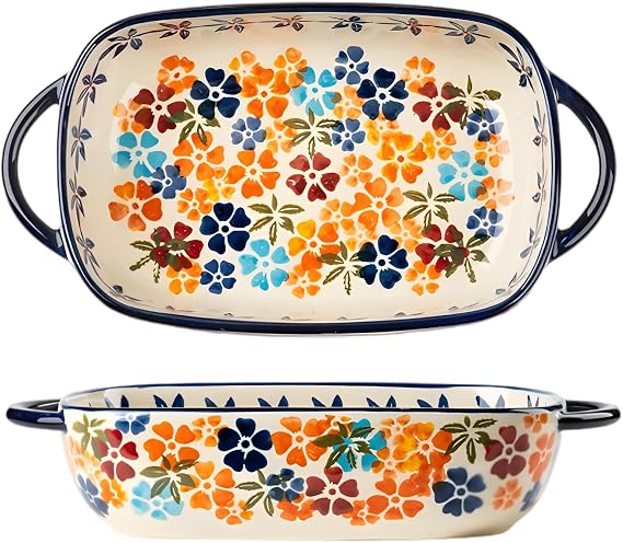 Ceramic Baking Tray 23.5 x 13 x 15 cm Rectangular 730 ml with Handle Colour Tray for Bread Pasta Lasagne Oven Microwave