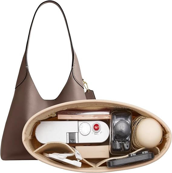 Doxo Brooklyn 28 Bag Insert, Purse Organizer Insert for Coach, Felt Beige