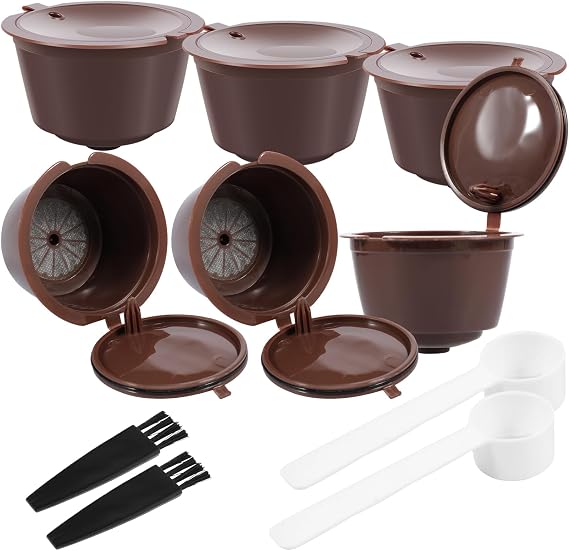 6Pcs Reusable Coffee Capsule for Dolce Gusto, Refillable Coffee Capsules Pods Reusable Coffee Filter with 2 Spoon and 2 Brush Multipurpose Coffee Capsule Kit for Ground Coffee Filter Coffee