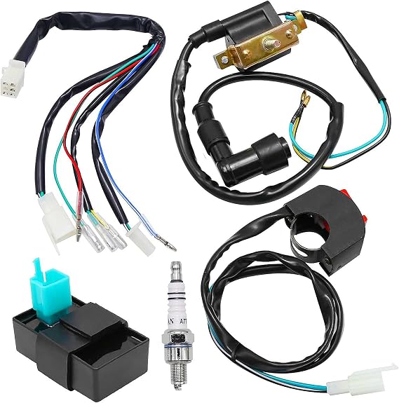 5 Wiring Loom Kill Switch Coil, CDI Spark Plug Rebuild Kit, Ignition Harness Cdi Box Spark, for 110cc 125cc 140cc Pit Bike, for ATV kazuma Tao Tao SSR Kick Start Engine Dirt Pit Bike Motorcycle Parts