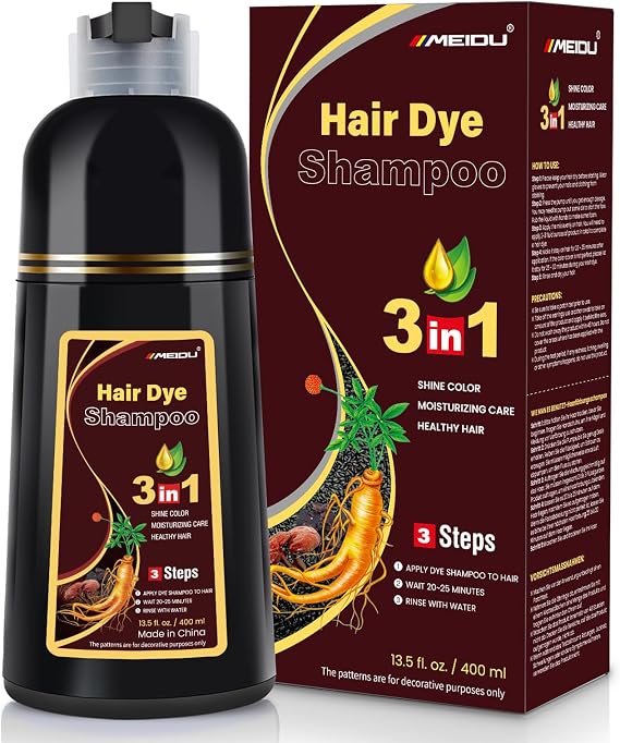 Dark Brown Hair Dye Shampoo 3 in 1 for Grey Coverage for Women and Men