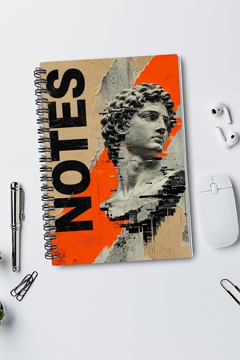 Antik Estetik Spiralli Çizgili Defter, A5, 100 Sayfa, Renkli Kapak