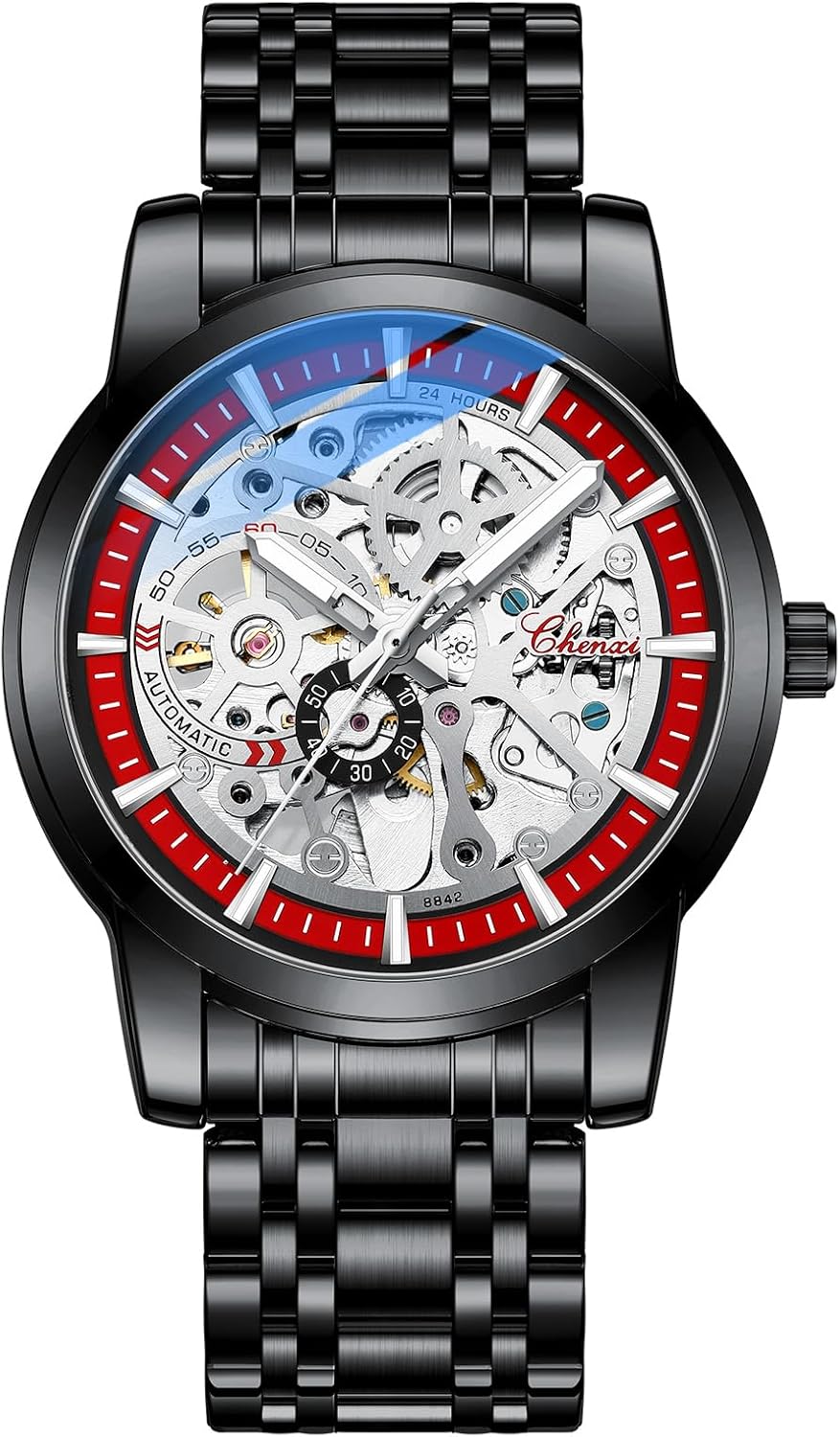 Verhux Automatic Skeleton Watches for Men Mechanical Wrist Watches Business Stainless Steel Waterproof Watches