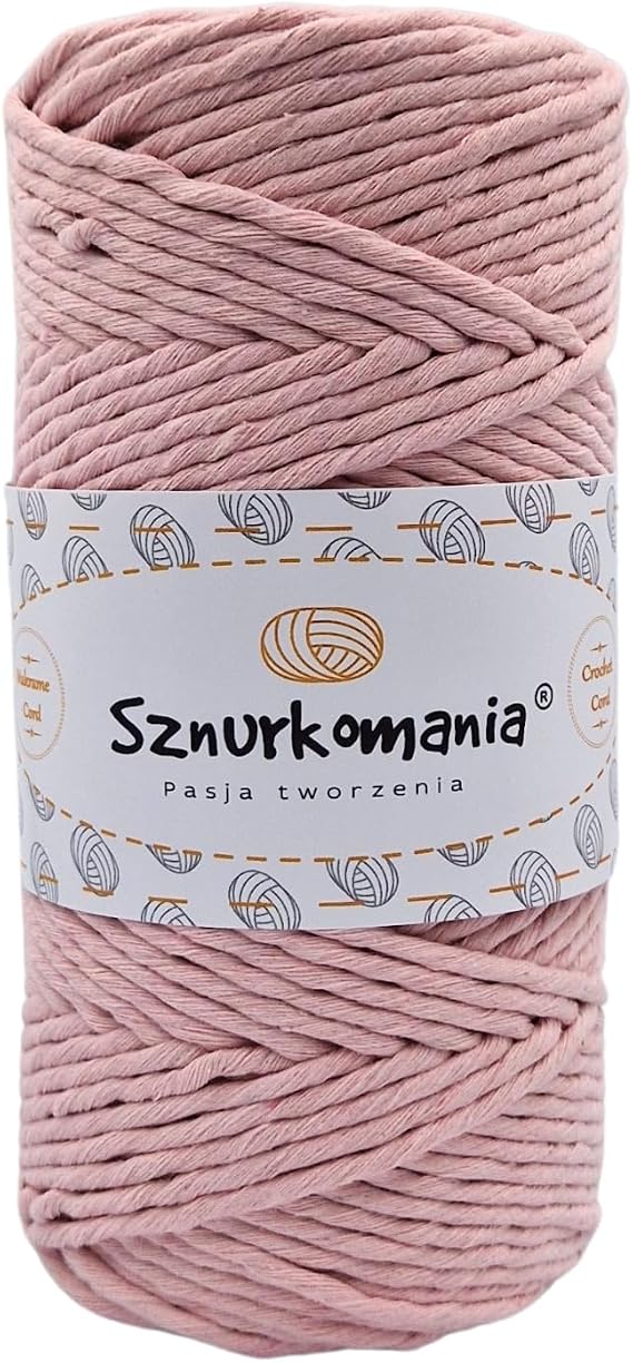 Macrame Yarn 3 mm 100 m 1-ply, Many Colours, Cotton Yarn, Cotton Cord 3 mm, Macrame Cord, Macrame Cord, Cotton Cord, Cotton Rope, Crochet (Powder Pink)