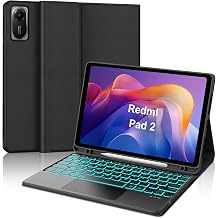 IVEOPPE Keyboard Case for Xiaomi Redmi Pad 2 11 inch 2025/ Redmi Pad SE 11" 2023, Backlight Wireless Bluetooth Touchpad UK Layout Keyboard with Case for Redmi Pad 2, Black