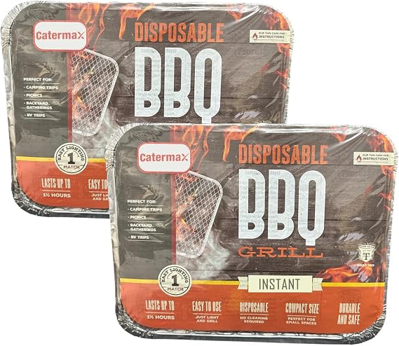 2 Disposable Portable BBQ Grill Tray Instant Light Charcoal Barbecues Quick & Easy To Usewith Top-line Card, For Garden BBQs, Camping, Fishing, Summer Picnic Set