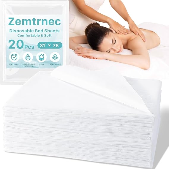 20 Adet Tek Kullanımlık Çarşaf, Dokumasız Kumaş Masaj Masası Levhaları 78,7 cm x 198,1 cm, Nefes Alabilir Spa Yatak Örtüleri Su Geçirmez ve Yağa Dayanıklı Spa Güzellik Salonları Kirpik Yatağı