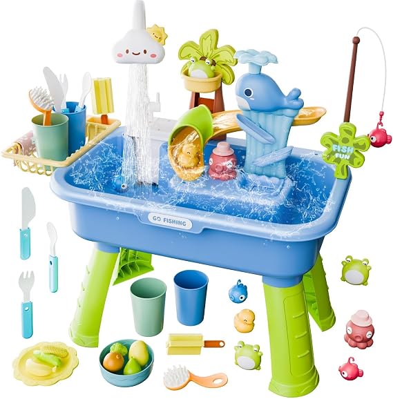 Water Table For Kids 54cm | 4-in-1 Sand And Water Table For Toddlerss, Outdoor Garden Sensory Activity Center With Pump, For Children Aged 3+, UK Safety Certified