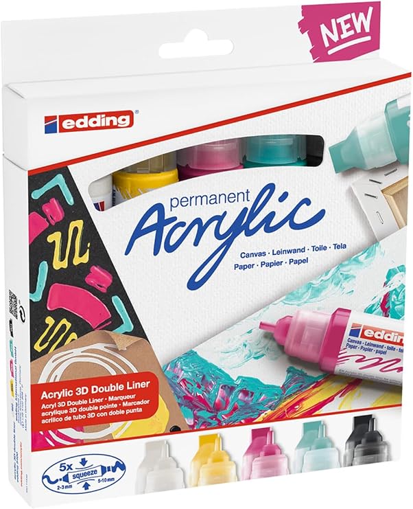 Edding Akrilik 3D Double Liner, 5'li Set, Temel Renkler