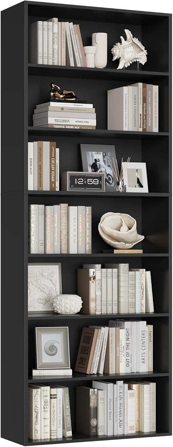 FirFurd Bookcase 7 Tiers Bookshelf 209.5cm Tall Living Room Bookcases Black