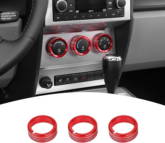 ニトロセンターコントロールacスイッチノブカバートリムリング ジープリバティ/ダッジニトロ2007-2012用 レッドインテリアアクセサリー 3個