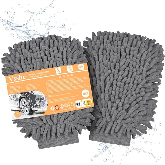 Microfiber Car Washing Mitts 2PCS, Premium Car Wash Mitt, Anti-Streak and Anti-Scratch Cleaning Kit, Highly Absorbent 100% Scratch-Free, Better Than Cars Wash Sponge, for Drying Detail Cleaning