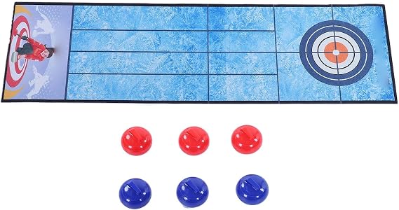 Tabletop Curling Game Set with Foldable Mat, Portable Desktop Toy
