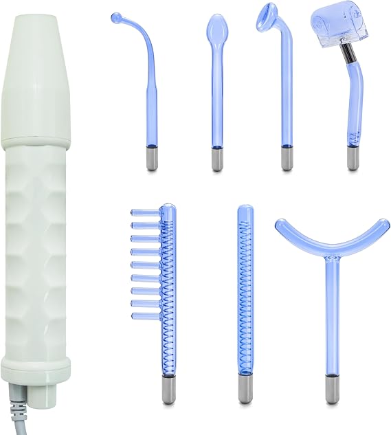 Elitzia High Frequency Electrotherapy Wand Multi-Functional Portable Handheld Light Therapy Wand for Acne Skin Rejuvenation Hair Growth Facial Device (with 7 Tubes Blue) ETHF005