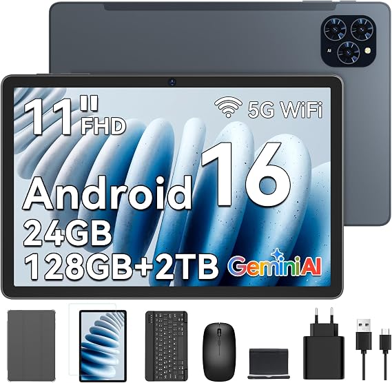 Tablet 11 inch, Android 16 with Keyboard, 24GB 128GB ROM,