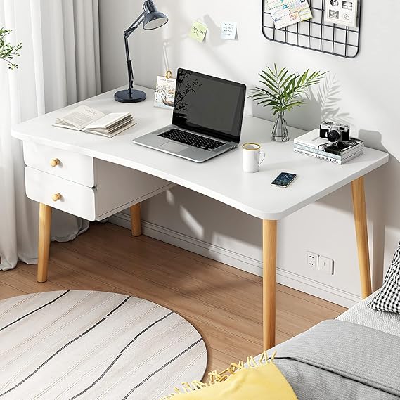 Computer Desk with 2 Drawers, Modern Simple Style Writing Desk Study Table Compact Workstation Laptop Desk for Home Office(39 Inch, White)