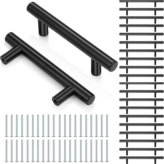 20 Pack Kitchen Cupboard Handles, 200mm Black Cabinet Handle Matt Stainless Steel Door Handles for Cabinets Wardrobe Bathroom and Drawers