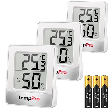 TempPro TP49 Mini Digital Thermometer Hygrometer, 3 Pieces White