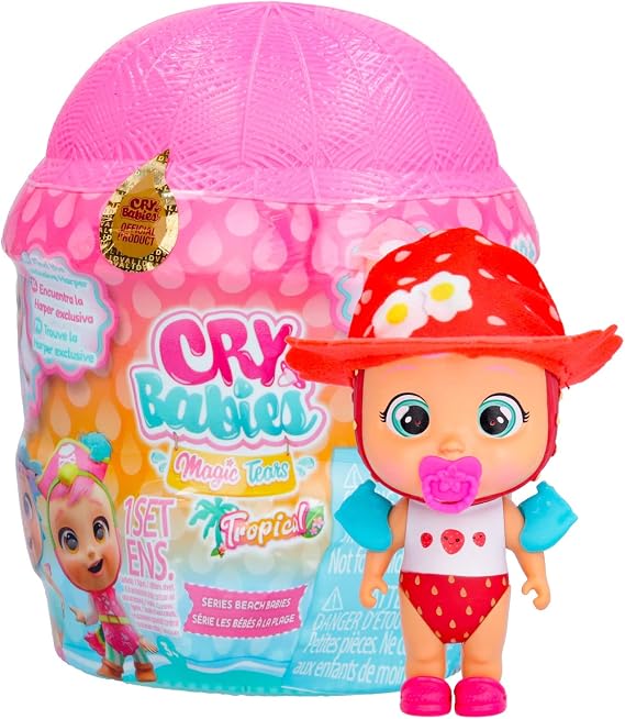 Cry Babies Magic Tears Tropical Beach Babies | Poupaye Surprise de Collection Qui pleure de Vraies Larmes avec Maillot de Bain et 7 Accessoires - Jouet pour Filles et garçons +3 Ans
